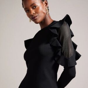 NWT Ted Baker Black Ruffle Sleeve Top